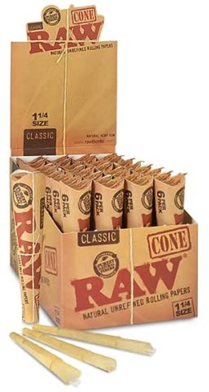 RAW CLASSIC 1 1/4 SIZE CONE 6PK 32CT/BOX