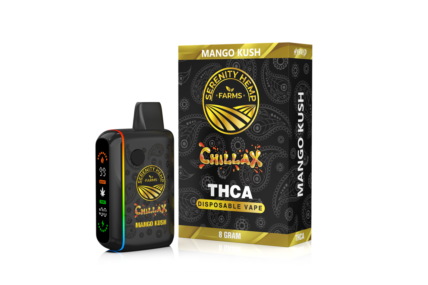 SERENITY HEMP FARMS CHILLAX THC-A 8GM DISPOSABLE VAPE - MANGO KUSH