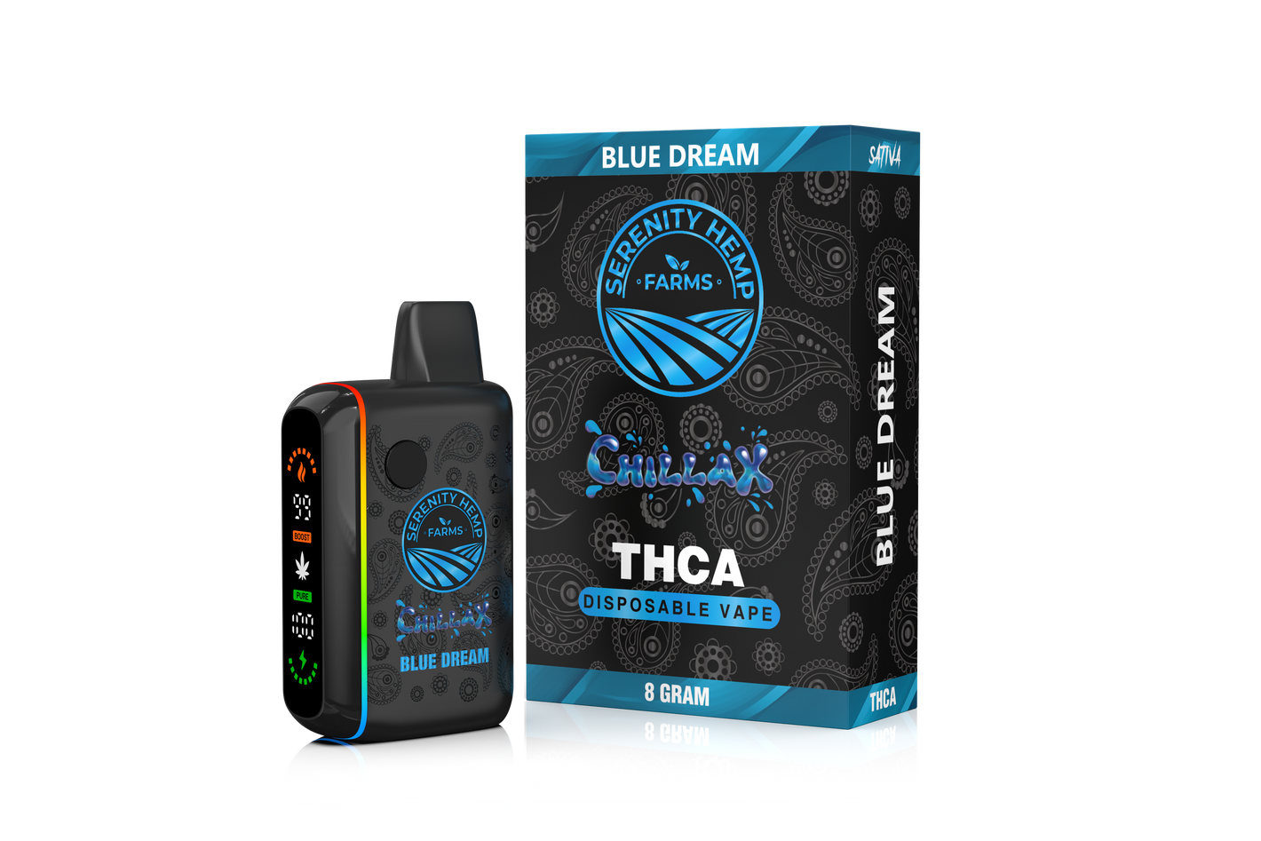 SERENITY HEMP FARMS CHILLAX THC-A 8GM DISPOSABLE VAPE - BLUE DREAM