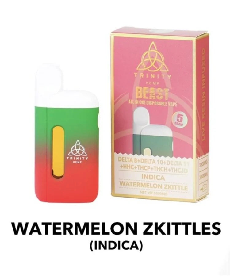 TRINITY ALL IN ONE D8/D10/HHCP/THCH/JD 5000MG DISPOSABLE - WATERMELON ZKITTLES