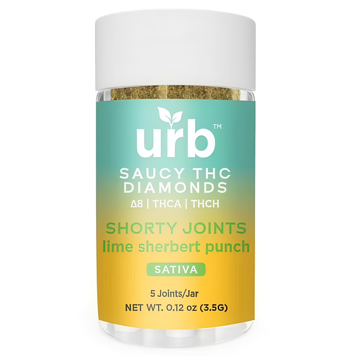 URB SAUCY D8+THCA+THCH DIAMONDS 3.5GM SHORTY JOINTS 5CT/JAR- LIME SHERBERT PUNCH