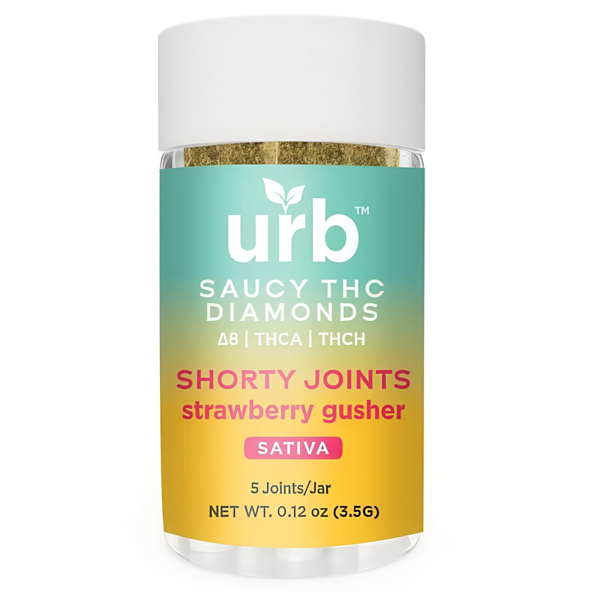 URB SAUCY D8+THCA+THCH DIAMONDS 3.5GM SHORTY JOINTS 5CT/JAR- STRAWBERRY GUSHER