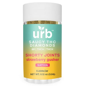 URB SAUCY D8+THCA+THCH DIAMONDS 3.5GM SHORTY JOINTS 5CT/JAR- STRAWBERRY GUSHER