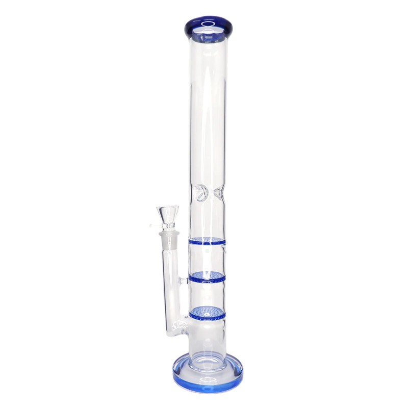 18'' FLAT BASE + CYLINDRICAL + HONEY COMB DISC PERCS WATER PIPE ( BLUE)