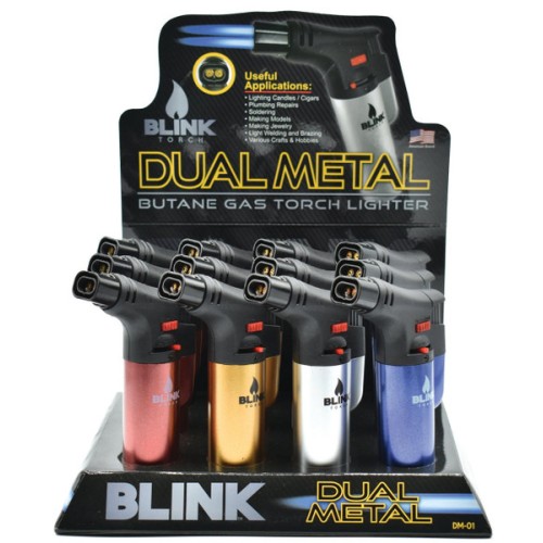 BLINK LARGE DOUBLE FLAME TORCH LIGTER METALLIC COLORS ITEM#599 12CT/BOX